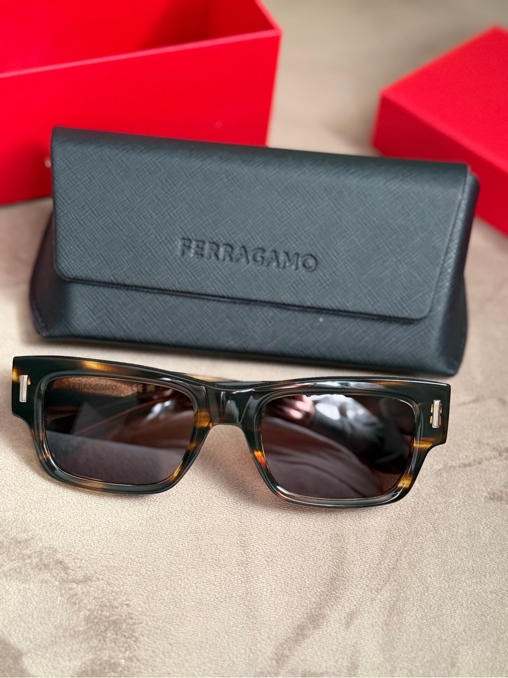 Salvatore Ferragamo Tortoiseshell Rectangular Sunglasses with Brown Lenses